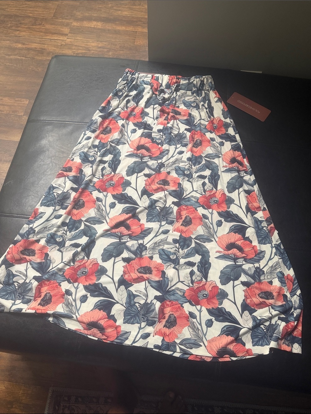 Floral A-Line Midi Skirt in White with Coral Blooms